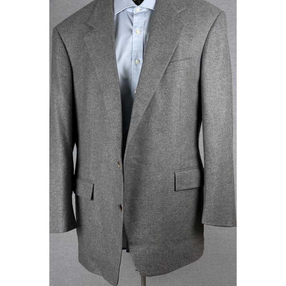 Polo Ralph Lauren 100% Cashmere Blazer Grey Herringbone Sport Coat 46L USA
